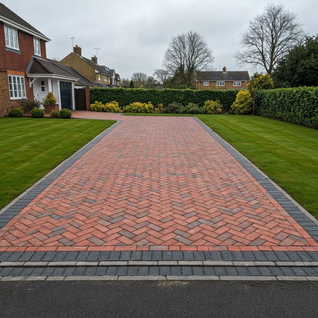 Herringbone block paving driveway