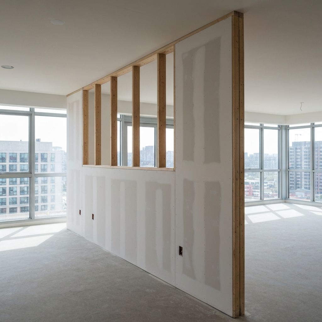 Stud wall partition with smooth plaster finish