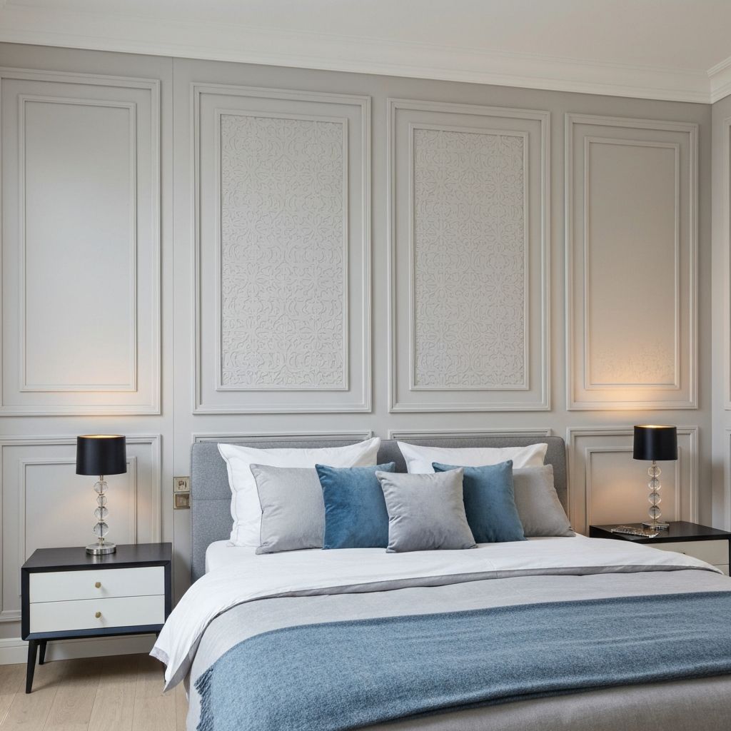 Decorative wall panelling in bedroom